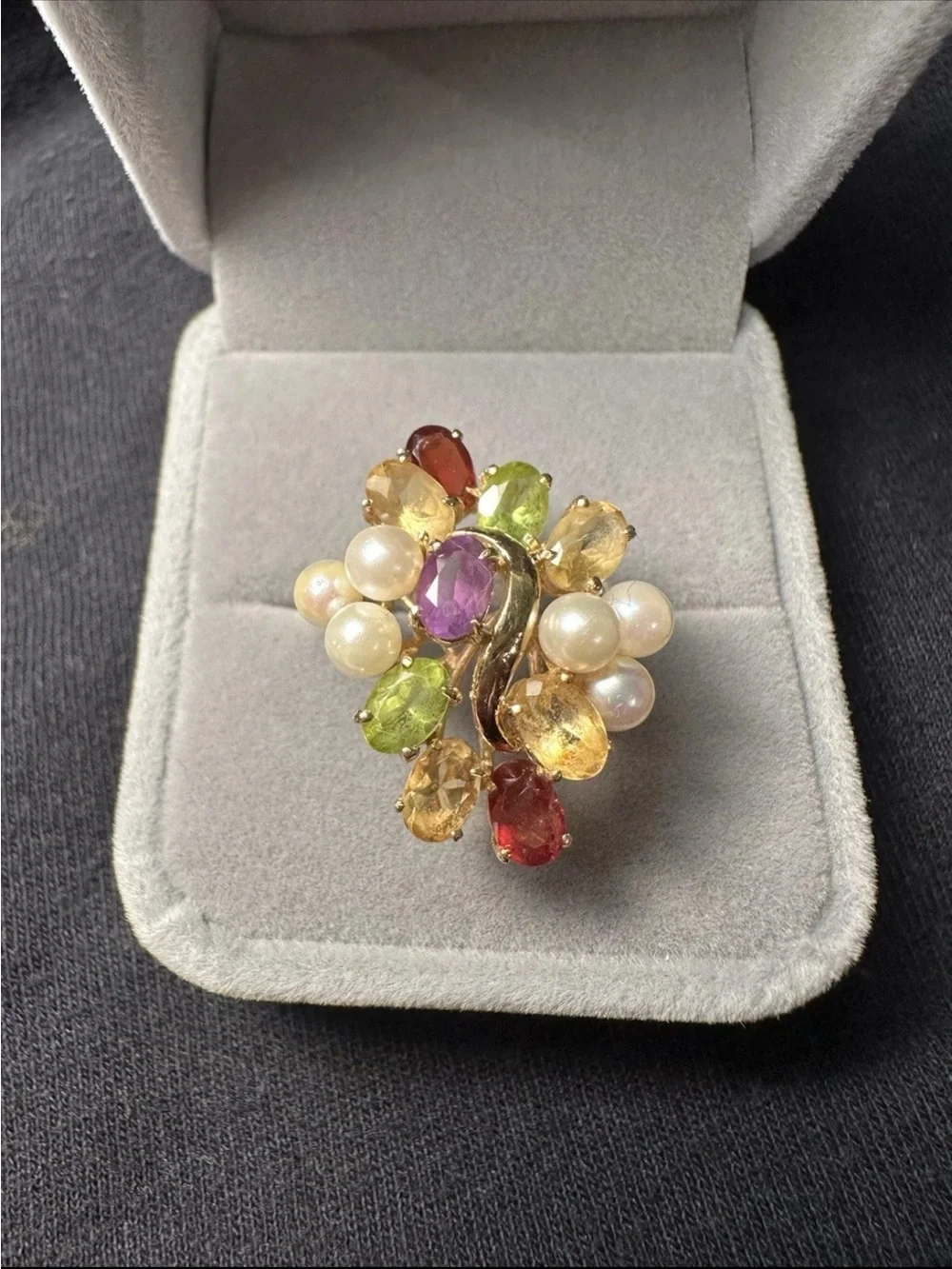 Kay Jewelers Multicolor Gemstone and Pearl Floral Cocktail Ring